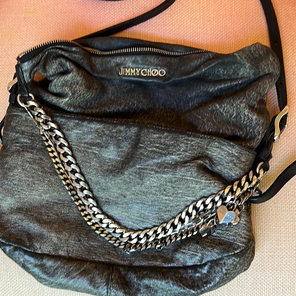 Jimmy Choo Biker Metallic Leather Shoulder Bag with Chains